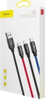 Baseus 3-in-1 Cable USB-A apa - Lightning/Micro USB/USB-C apa 2.0 Adat és töltőkábel - Fekete/Piros/Kék (0.3m)