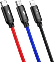 Baseus 3-in-1 Cable USB-A apa - Lightning/Micro USB/USB-C apa 2.0 Adat és töltőkábel - Fekete/Piros/Kék (0.3m)