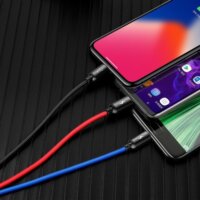 Baseus 3-in-1 Cable USB-A apa - Lightning/Micro USB/USB-C apa 2.0 Adat és töltőkábel - Fekete/Piros/Kék (0.3m)
