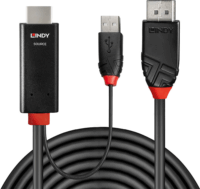 Lindy 41498 HDMI 2.0 / USB-A - Displayport 1.2 Kábel 1m - Fekete
