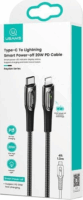 Usams Smart Power-off 20W PD USB-C apa - Lightning apa Töltőkábel - Fekete (1.2m)
