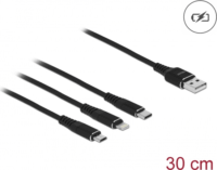 Delock 87152 3in1 USB-A apa - MicroUSB/USB-C/Lightning apa 2.0 iPhone töltőkábel - Fekete (0.3m)