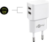 Goobay Micro-USB / 2x USB-A Hálózati töltő - Fehér (5V / 2.4A)