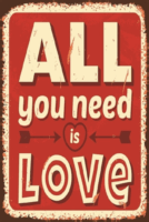 PF All you need is Love 20x30 cm retro fémtábla Dekoráció