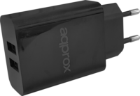 Approx APPUSBWALL24B 2x USB-A Hálózati töltő - Fekete (5V / 2.4A)