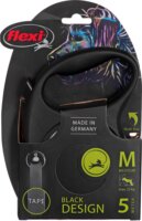 Flexi Black Design M/5m Csévélő szalagos kutyapóráz - Fekete/Fehér