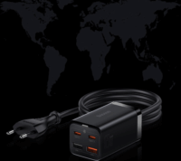 Baseus GaN3 Pro 2x USB-C / 2x USB-A Hálózati Gyorstöltő Adapter 60W - Fekete