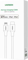 Ugreen US171 USB-C apa - Lightning apa 2.0 Adat és töltőkábel - Fehér (1.5m)