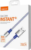 Recci RTC-N33L USB-A apa - Lightning apa 2.0 Adat és töltőkábel - Kék/Szürke (2m)