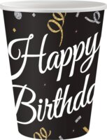 Boldog születésnapot papír pohár 250 ml - Fekete (6 db)