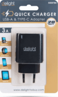 Delight 55047BK USB-C / USB-A Hálózati töltő - Fekete (5V / 3A)