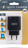 Delight 55046BK USB-C Hálózati töltő - Fekete (5V / 3A)
