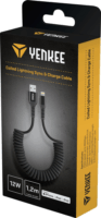 Yenkee YCU 502 USB-A apa - Lightning apa 2.0 Spirálos Adat és töltő kábel - Fekete (1,5m)