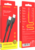 Borofone BX51 USB-C apa - USB-C apa Adat és töltő kábel - Fekete (1m)