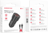 Borofone BZ19 2x USB-A Autós tőltő - Fekete (18W)