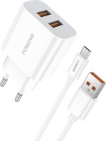 Foneng EU45 2x USB-A Hálózati töltő + Micro USB Kábel - Fehér (12W)