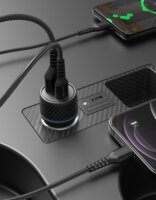 Devia Extreme Speed Series USB-A / USB-C Autós töltő + USB-C - Lightning Kábel - Fekete (52,5W)