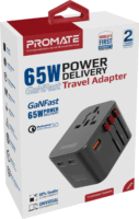 Promate TripMate-GaN65 2x USB-C / USB-A Hálózati töltő - Fekete (65W)