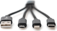 Digitus DB-300160-002-S USB-A apa - Lightning/Micro USB/USB-C apa Töltőkábel - Fekete (0.15m)