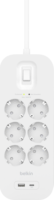 Belkin SRB002VF2M 220V Túlfeszültség védő elosztó 6 aljzatos 2m - Fehér