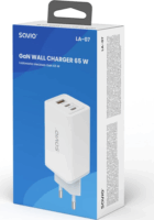 Savio LA-07 GaN 2x USB-C / USB-A Hálózati Gyorstöltő Adapter 65W - Fehér