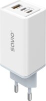 Savio LA-07 GaN 2x USB-C / USB-A Hálózati Gyorstöltő Adapter 65W - Fehér