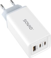 Savio LA-07 GaN 2x USB-C / USB-A Hálózati Gyorstöltő Adapter 65W - Fehér