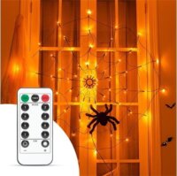 Family Halloween Beltéri LED pókháló pókkal fényfüggöny 70cm átmérő - Meleg fehér