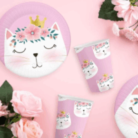 Papírtányér - 18 cm - Virágos cica mintás (6db)