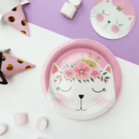 Papírtányér - 18 cm - Virágos cica mintás (6db)