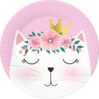 Papírtányér - 18 cm - Virágos cica mintás (6db)