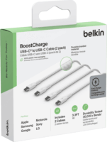Belkin BoostCharge Twin Pack USB Type-C apa - USB Type-C apa Adat és töltő kábel - Fehér (1m)