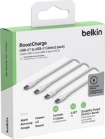 Belkin BoostCharge Twin Pack USB Type-C apa - USB Type-C apa Adat és töltő kábel - Fehér (1m)