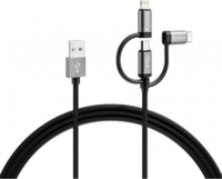 Varta Speed USB-A apa - USB Type-C / MicroUSB / Lightning apa iPhone töltőkábel - Fekete (2m)