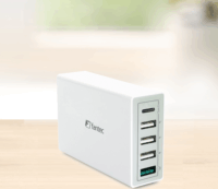 Fantec QC3-A51 USB-C / 4x USB-A Hálózati Gyorstöltő Adapter 40W - Fehér