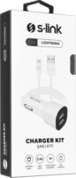 S-Link SL-EC30L 2x USB-A Autós töltő + Lightning kábel - Fehér (17W)