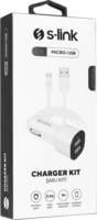 S-Link SL-EC30M 2x USB-A Autós töltő + Micro USB kábel - Fehér (17W)