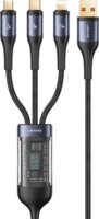 USAMS SJ582USB01 3in1 USB Type-A apa - USB Type-C / microUSB / Lightning apa iPhone töltőkábel - Fekete (1.2m)