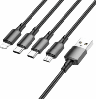 Borofone BX72 USB-A apa - Micro USB/2x USB-C/Lightning apa iPhone Töltőkábel - Fekete (1m)