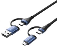 Vention CTLLH USB-A/USB-C apa - USB-C/micro USB apa töltő/adat kábel - Fekete (1m)