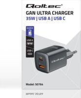 Qoltec GaN Ultra USB-C / USB-A Hálózati töltő - Fekete (35W)