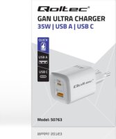 Qoltec GaN Ultra USB-C / USB-A Hálózati töltő - Fehér (35W)