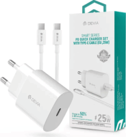 Devia Smart Series ST383373 USB-C Hálózati Töltő Adapter 25W + USB-C kábel - Fehér