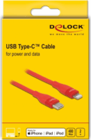 Delock 86635 USB Type-C apa - Lightning apa Adat és töltő kábel - Piros (2m)