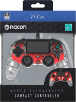 Nacon Vezetékes megvilágított kompakt controller - Átlátszó/Piros (PC/PS4)
