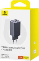 Baseus GaN5 2x USB-C / USB Hálózati töltő - Szürke (65W)