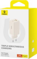 Baseus GaN5 2x USB-C / USB Hálózati töltő - Fehér (65W)