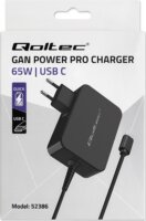 Qoltec 52386 Power Pro USB Type-C GaN Hálózati töltő - Fekete (65W)
