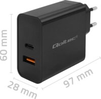 Qoltec 52380 Super Quick 1x USB Type-C / 1x USB Type-A Hálózati töltő - Fekete (65W)