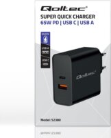 Qoltec 52380 Super Quick 1x USB Type-C / 1x USB Type-A Hálózati töltő - Fekete (65W)